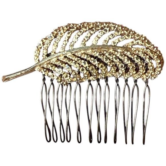 Bridal Gold Hair Accessory Wedding Clip Vintage Jewelry Hairpiece Gift For Her - Picture 2 of 5